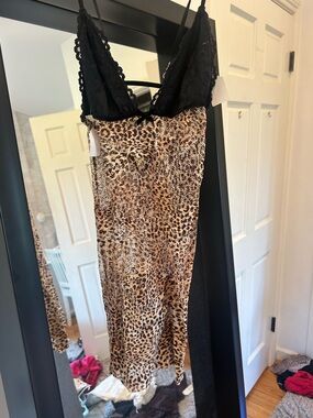 Victoria's Secret Black & Leopard Print Mini Slip Dress